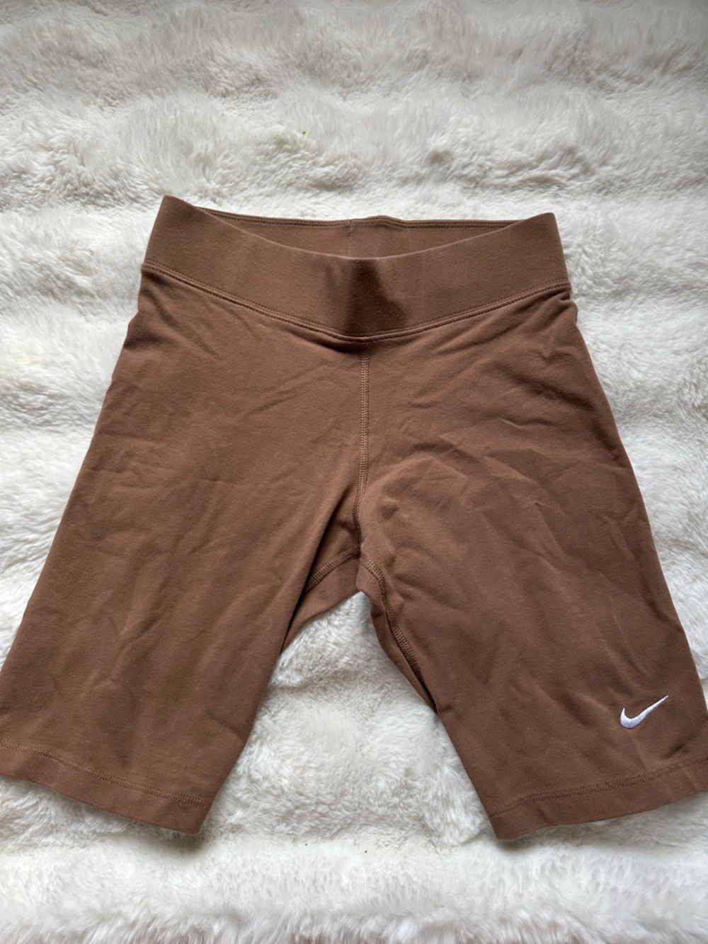 Nike Women’s Chocolate Brown Bike Shorts with White Swoosh